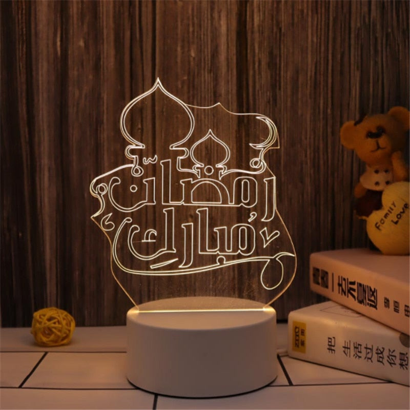 2023 LED 3D Eid Mubarak Decor Ornament Light Eid Kareem Ramadan Decor for Home Ramadan Mubarak Eid Al Adha Islamic Muslim Party