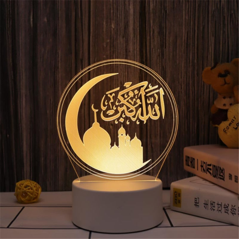 2023 LED 3D Eid Mubarak Decor Ornament Light Eid Kareem Ramadan Decor for Home Ramadan Mubarak Eid Al Adha Islamic Muslim Party