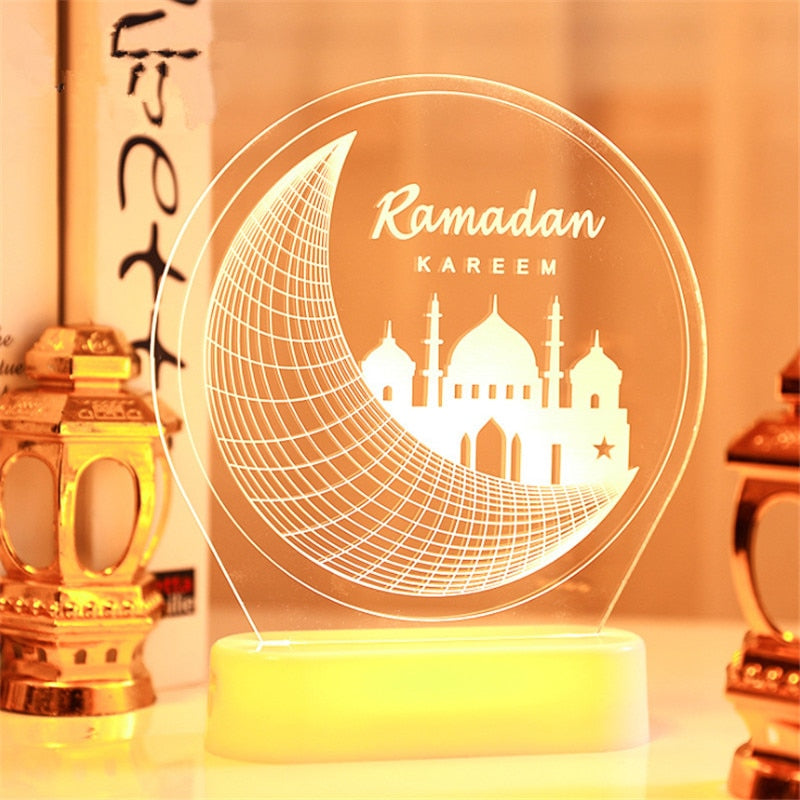 2023 LED 3D Eid Mubarak Decor Ornament Light Eid Kareem Ramadan Decor for Home Ramadan Mubarak Eid Al Adha Islamic Muslim Party