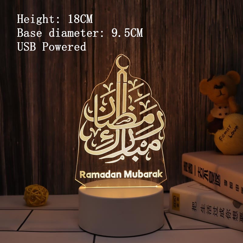 2023 LED 3D Eid Mubarak Decor Ornament Light Eid Kareem Ramadan Decor for Home Ramadan Mubarak Eid Al Adha Islamic Muslim Party