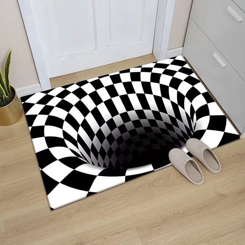 3D Vortex Illusion Carpet Entrance Door Floor Mat Abstract Geometric Optical Doormat Non-slip Floor Mat Living Room Decor Rug