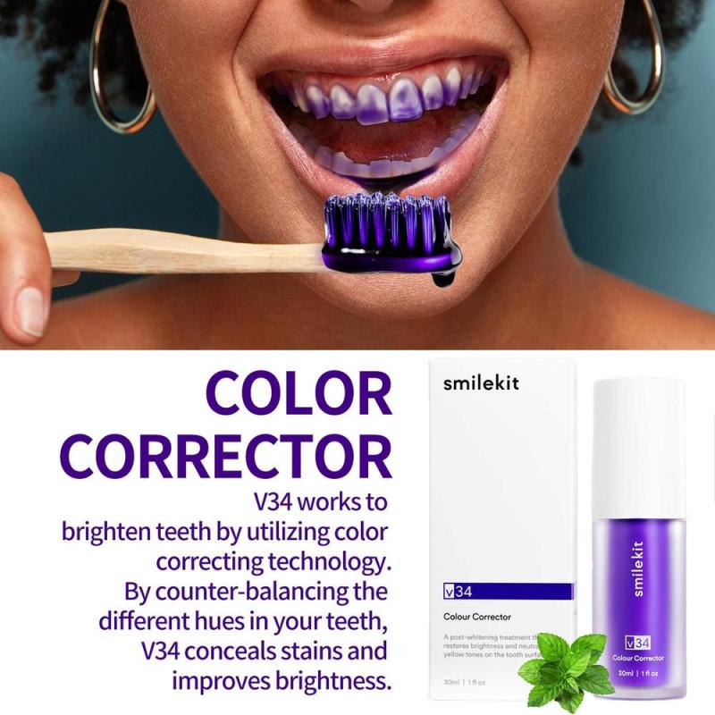 30ml V34 Purple Whitening Toothpaste Remove Stains Reduce Yellowing Care For Teeth Gums Fresh Breath Brightening Teeth 2023